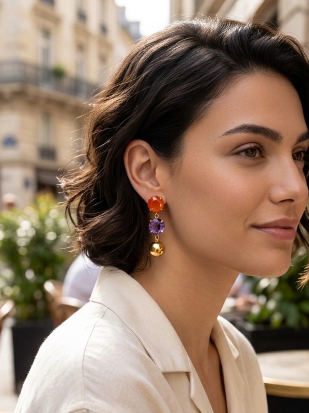 Unique 4-Way Convertible Gold, Amethyst, & Carnelian Earrings Set